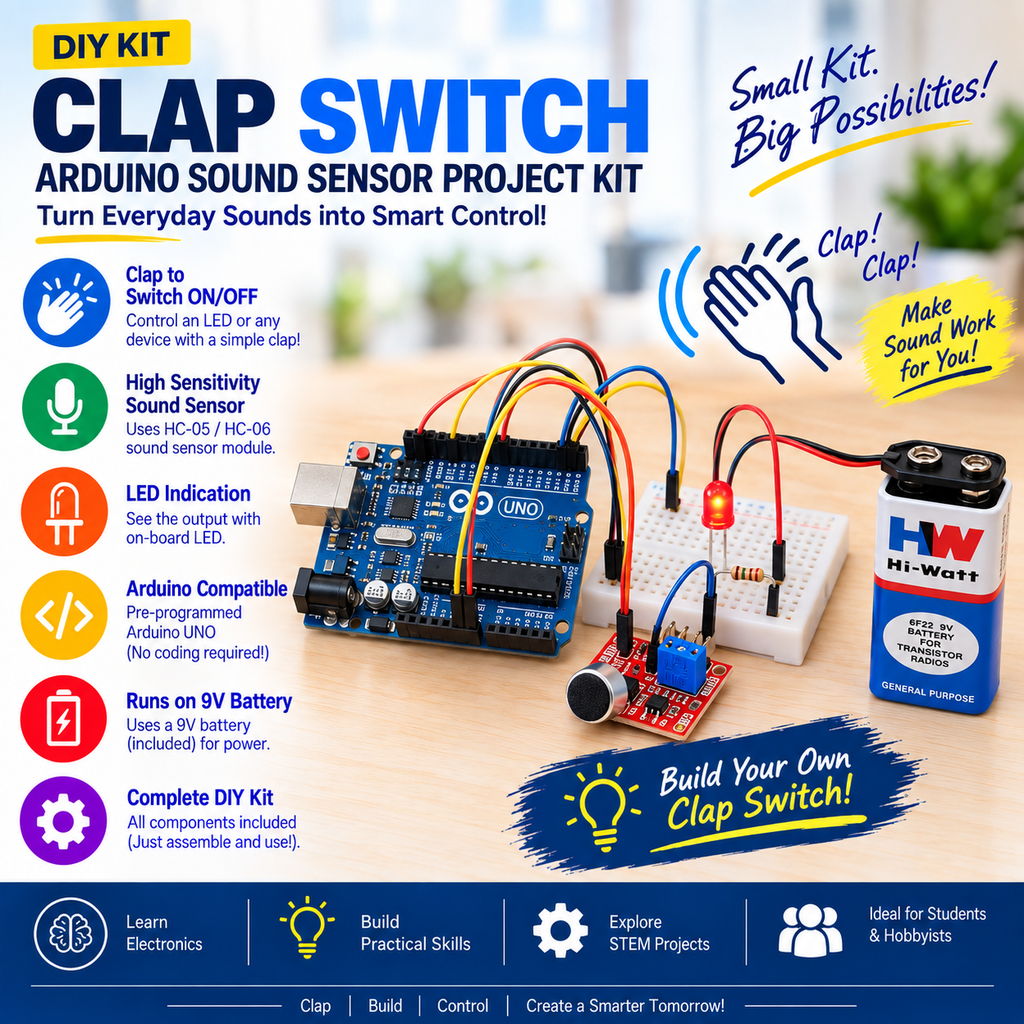 Clap Switch with Arduino and Sound Sensor project kit | Robogears ...